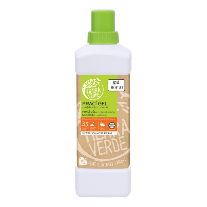 prírodný prací gél z mydlových orechov s bio pomarančovou silicou Tierra Verde - nová receptúra